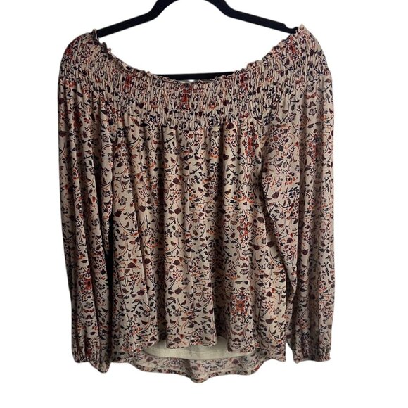 Day Trip Size Medium Mesh Off the Shoulder Top Neutral Floral Boho Prairie Fall - Picture 3 of 8